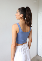 Organic Cotton V-neck Cropped tank top, Light Blue, Back 