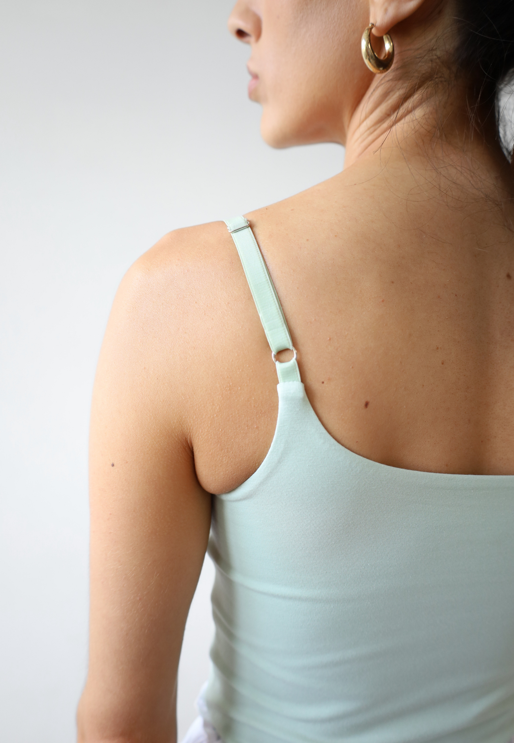 Organic Cotton Cami Top, Green, strap detail