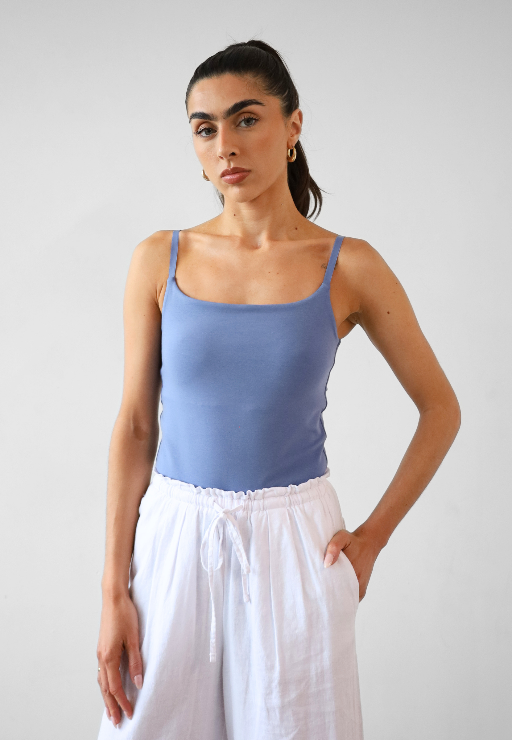 Organic Cotton Cami Top, blue, front