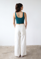 Teal organic cotton v-neck cropped tank top, back 