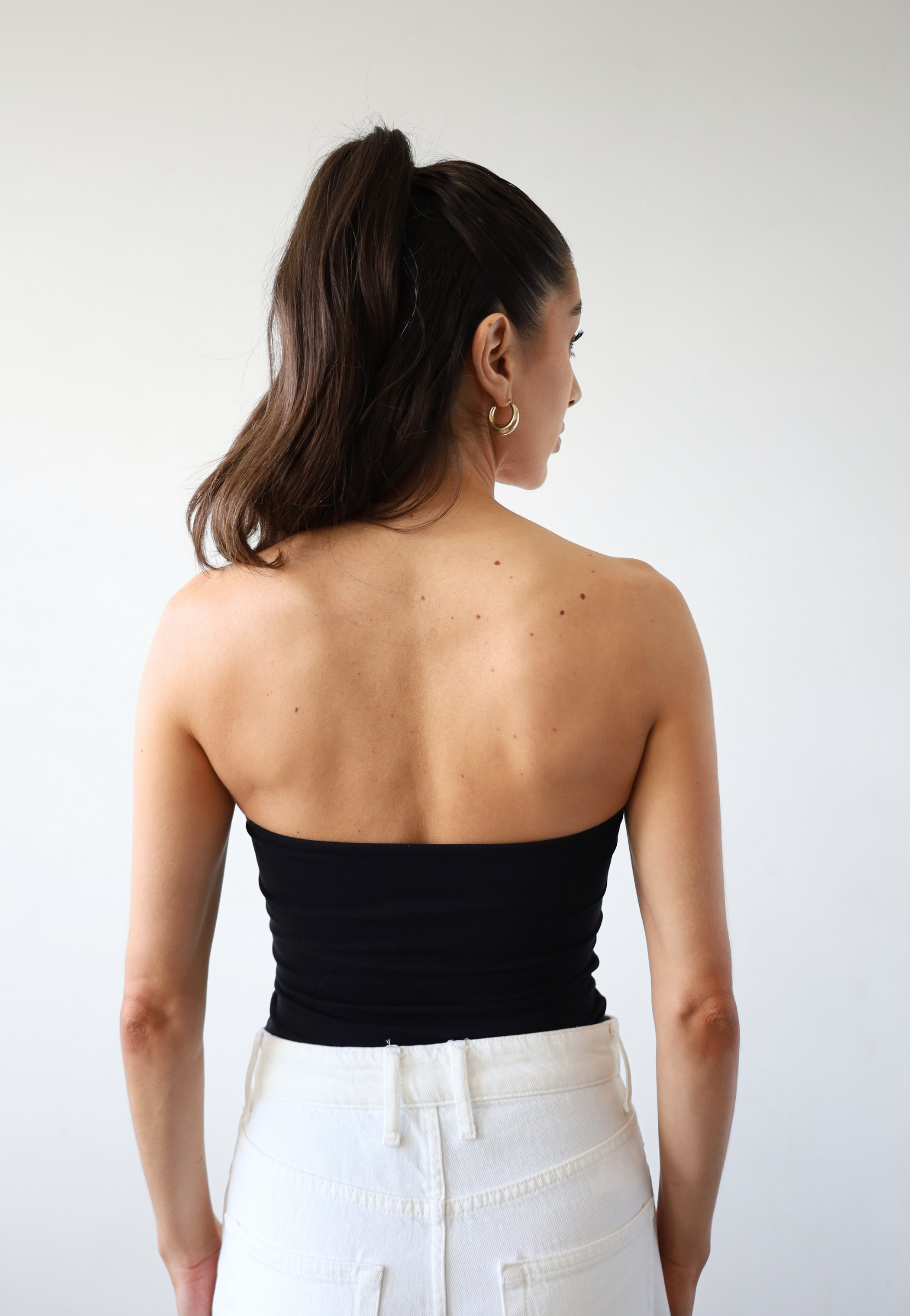 Organic cotton strapless top, black, back