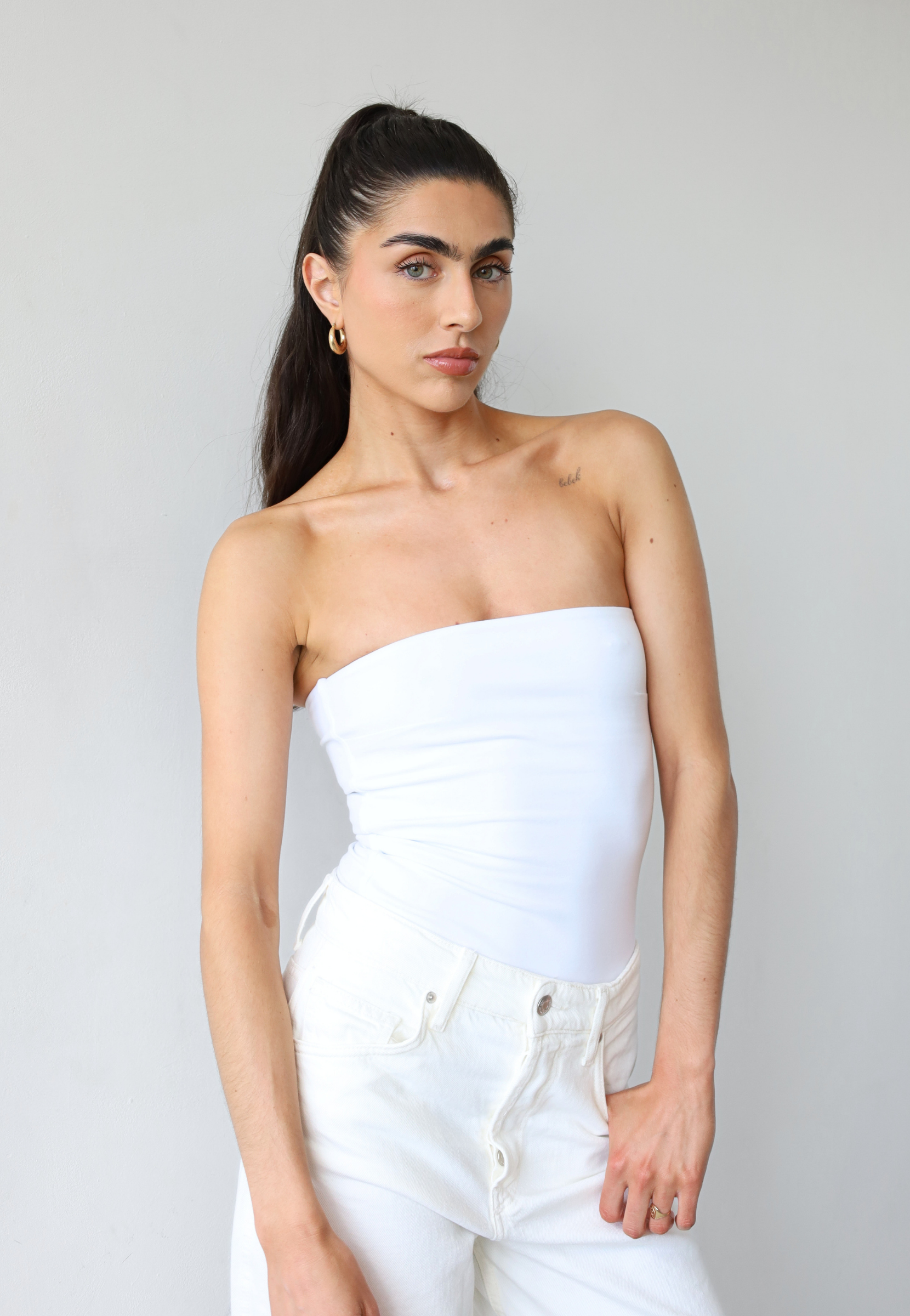 Organic Cotton Strapless Top, White, front