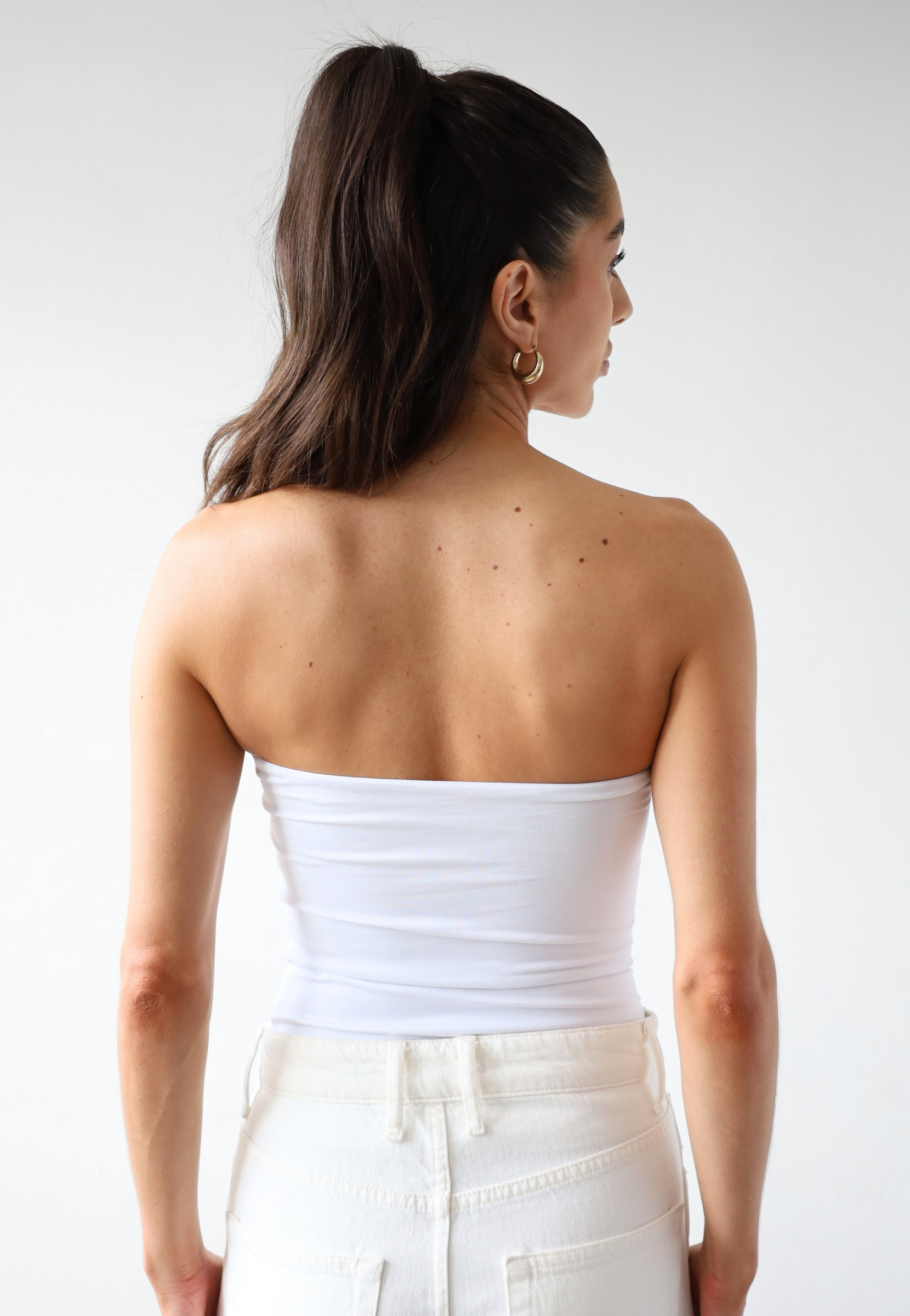 Organic Cotton Strapless Top, White, back