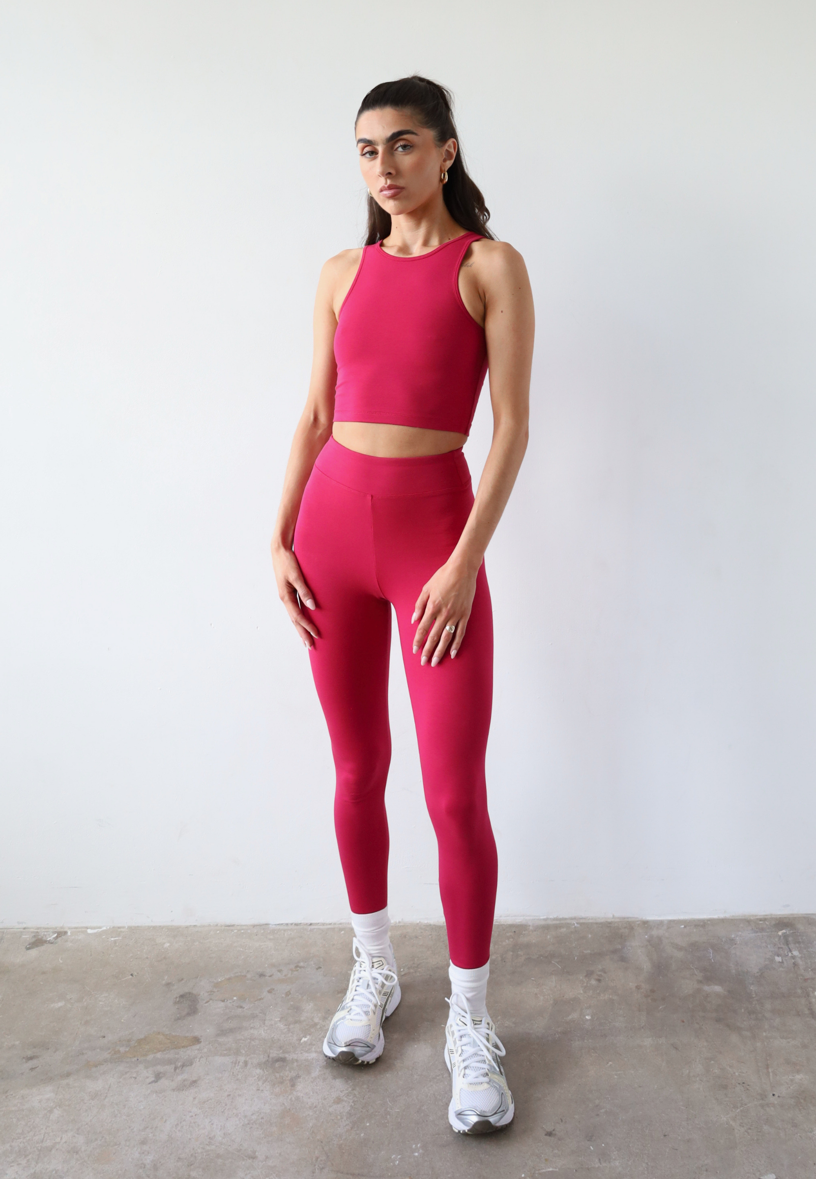 Organic cotton pink leggings, front