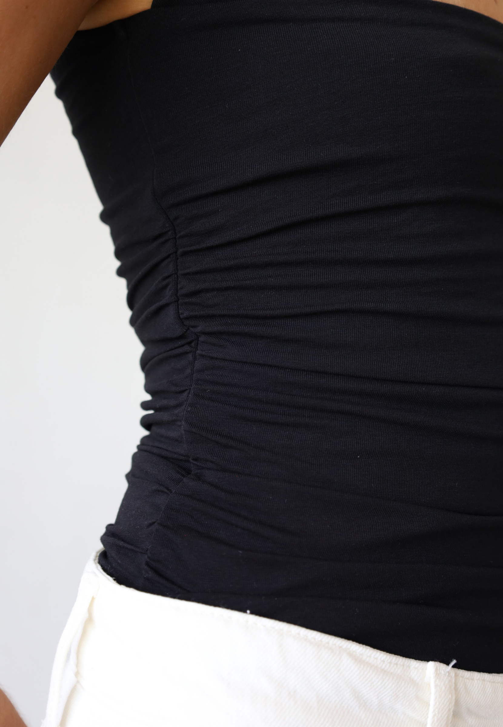 Organic Cotton Ruched Top, Black, Detail