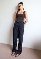Womens organic cotton square neck sleeveless bodysuit, Brown