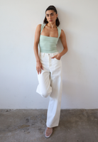 Organic Cotton Ruched Top, Green, Front