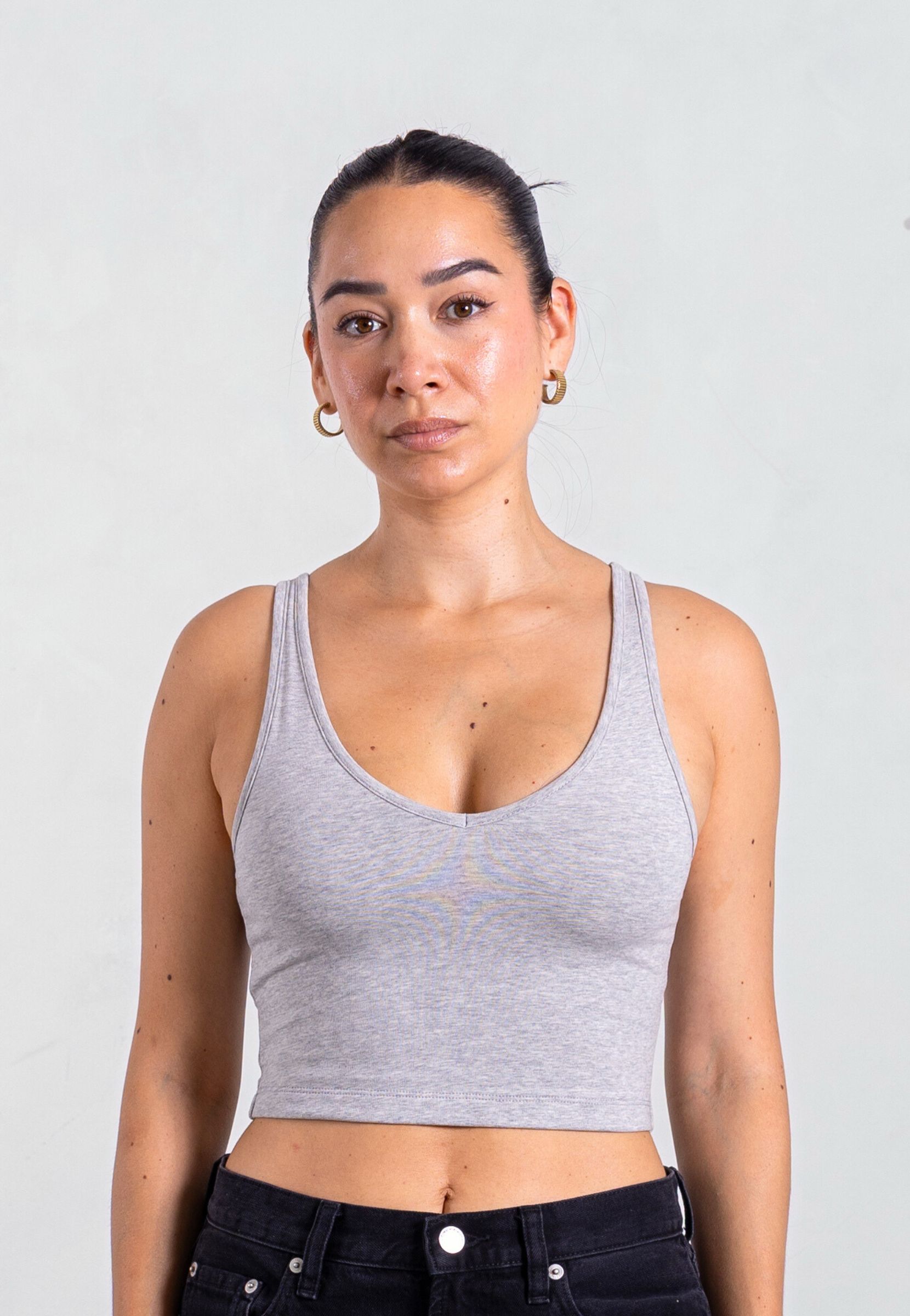 Front V-neck Cropped Tank, Grey Marl 