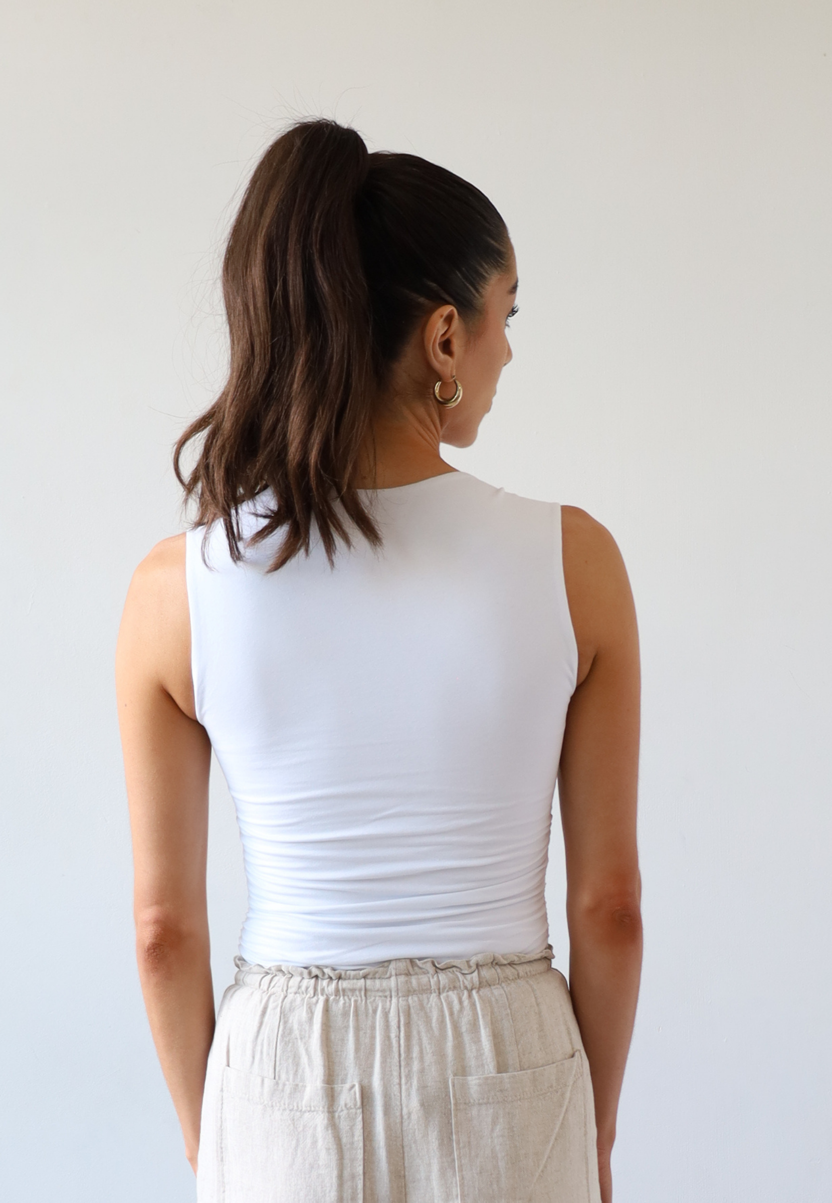 Organic Cotton Ruched Top, White, Back