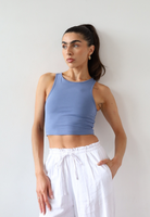 Organic cotton high neck cropped tank top, light blue