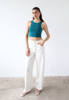 Organic cotton teal high neck tank top, front