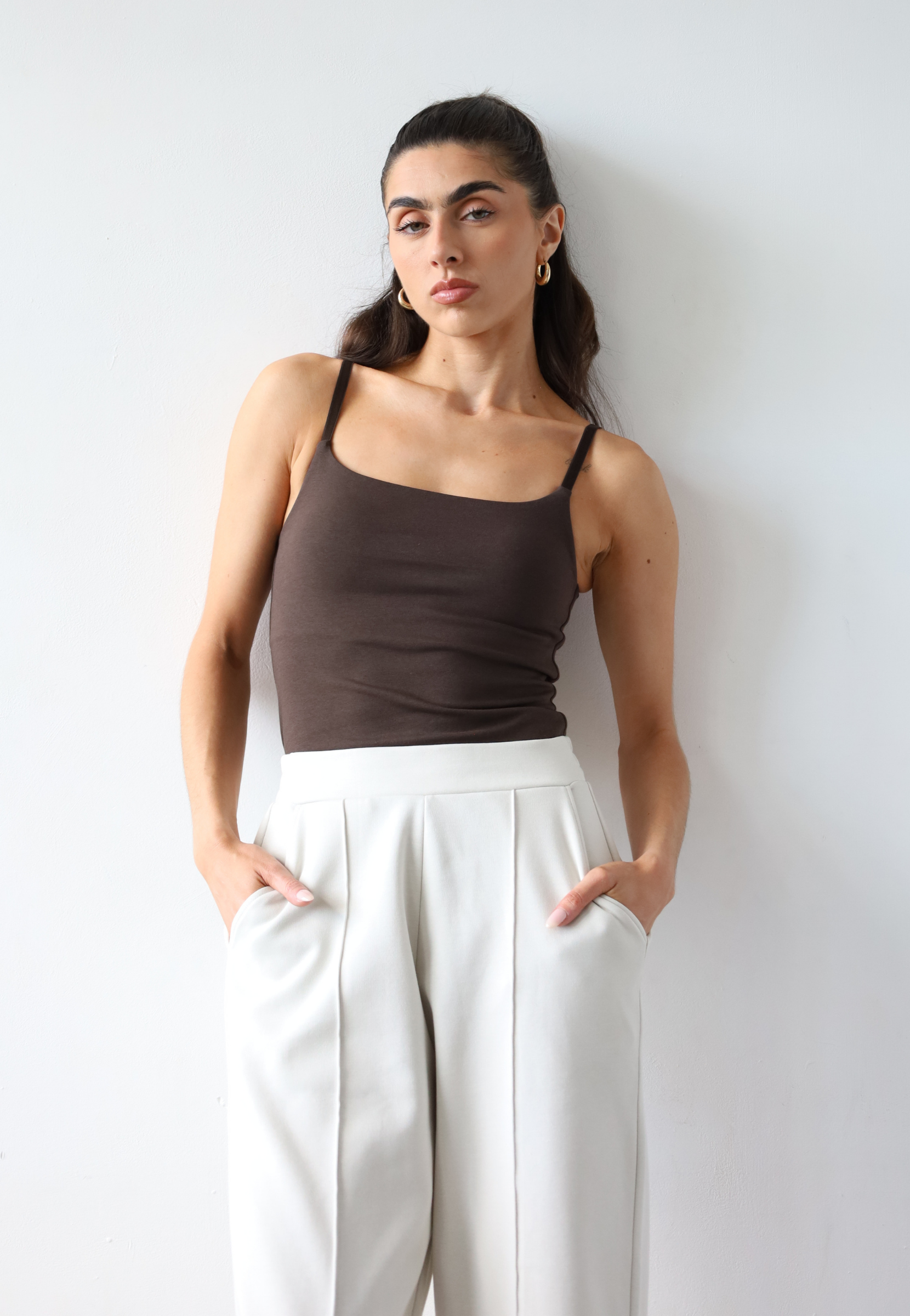 Womens wide Leg Trousers, White, Front