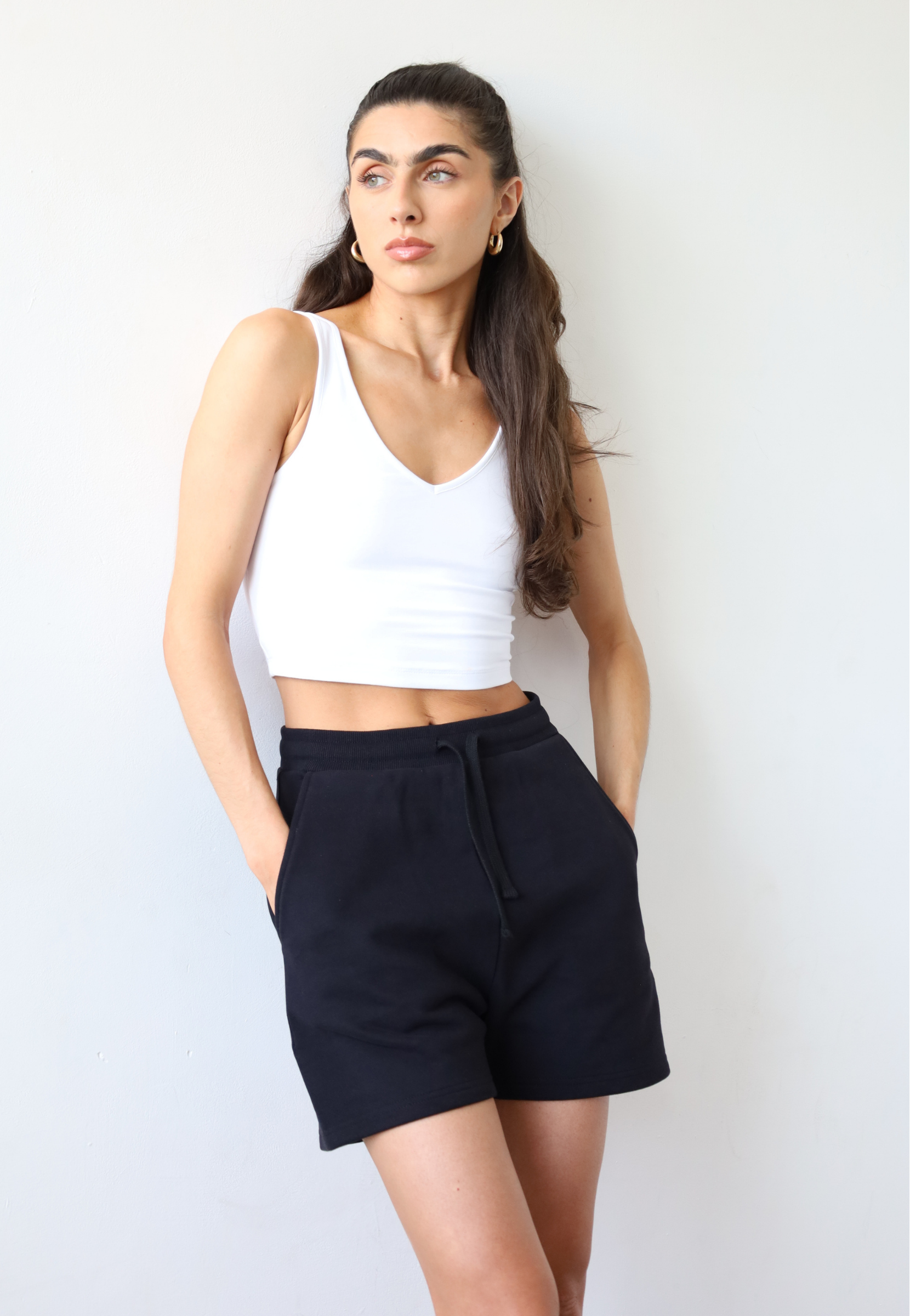 Organic Cotton Sweat Shorts, Black, Front