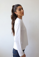 organic cotton long sleeve relaxed fit crew neck t-shirt, white, side