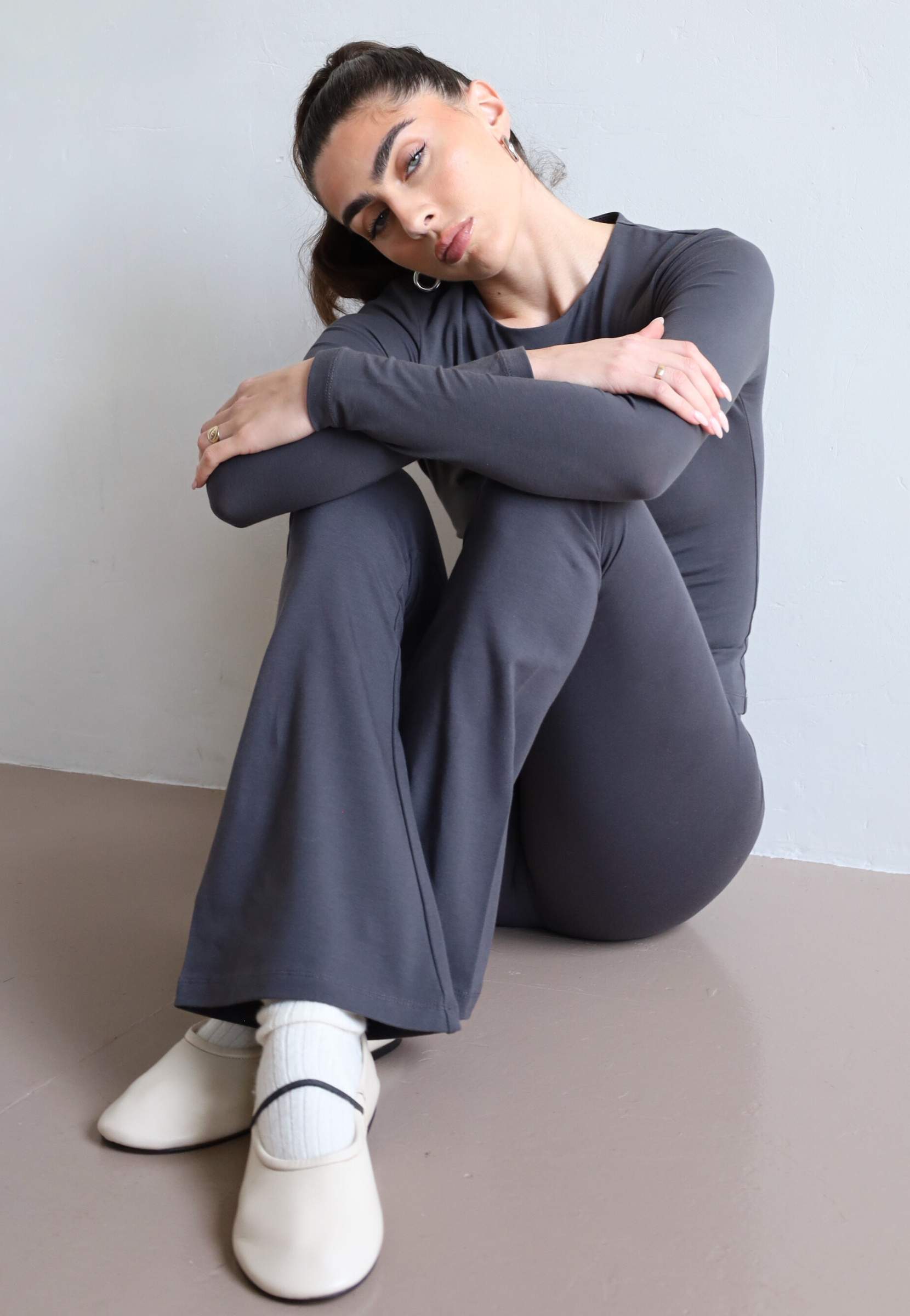 Organic Cotton Charcoal Flared Leggings 