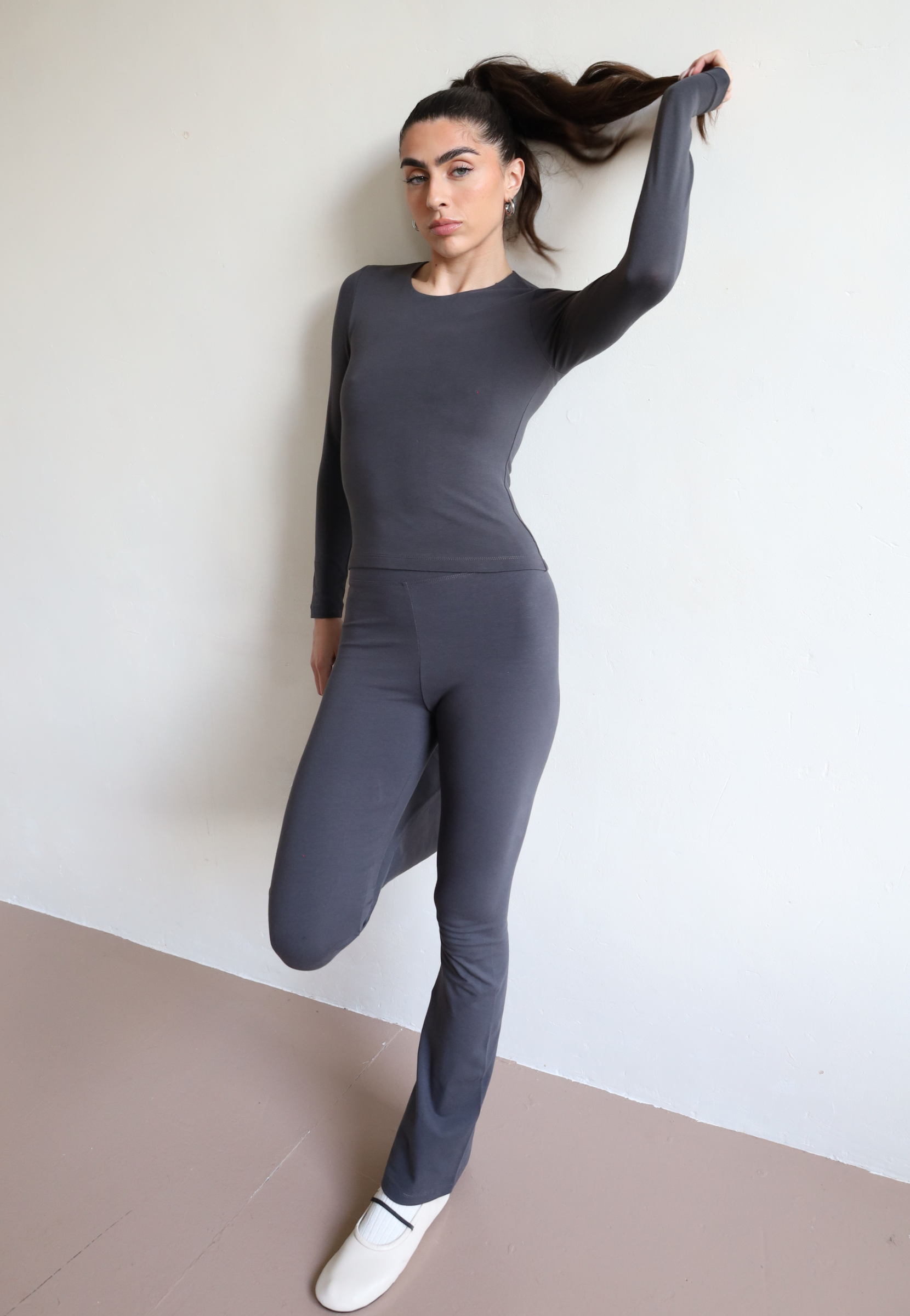 Organic Cotton Charcoal Flared Leggings 