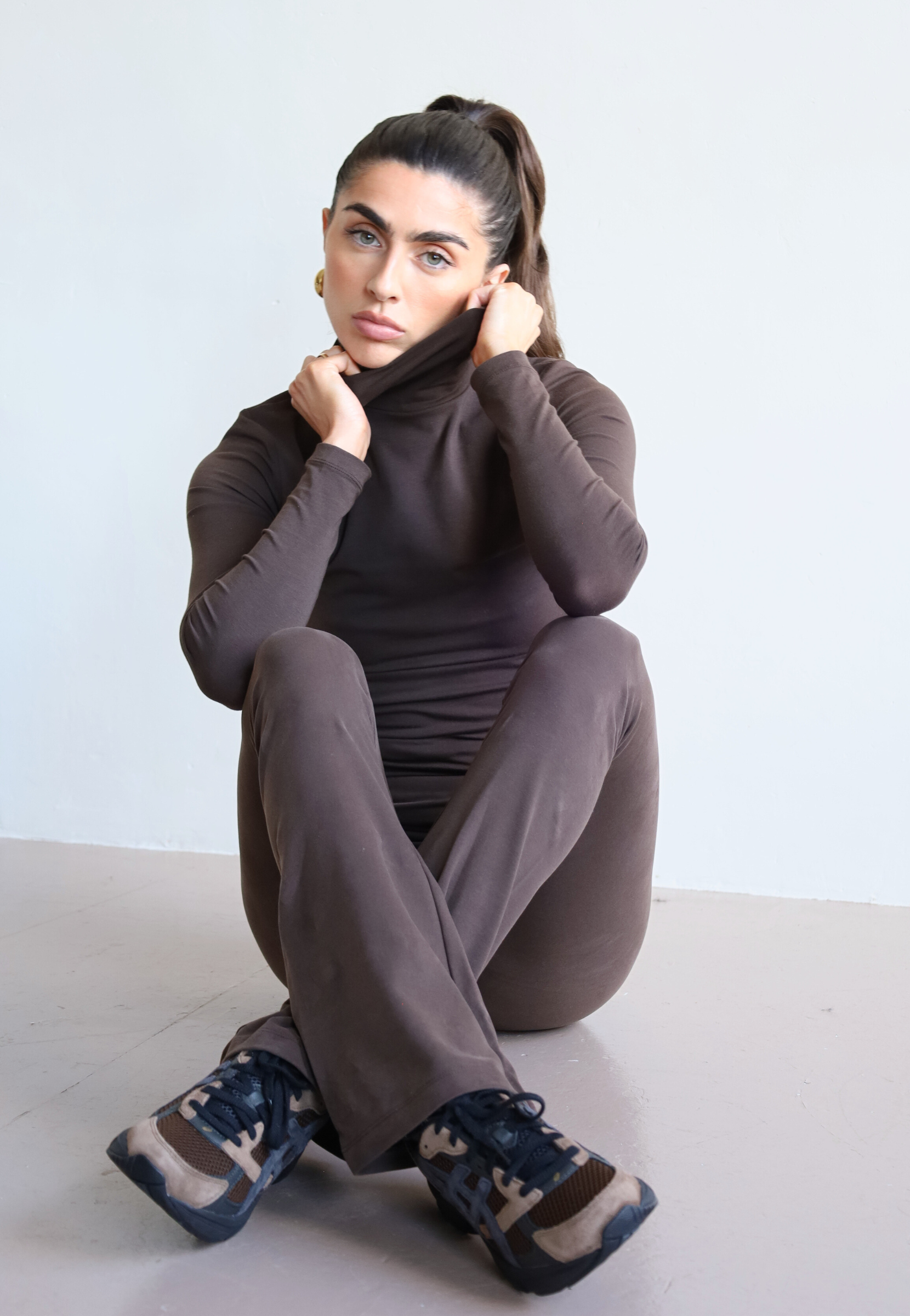 women's organic cotton brown foldover flared leggings