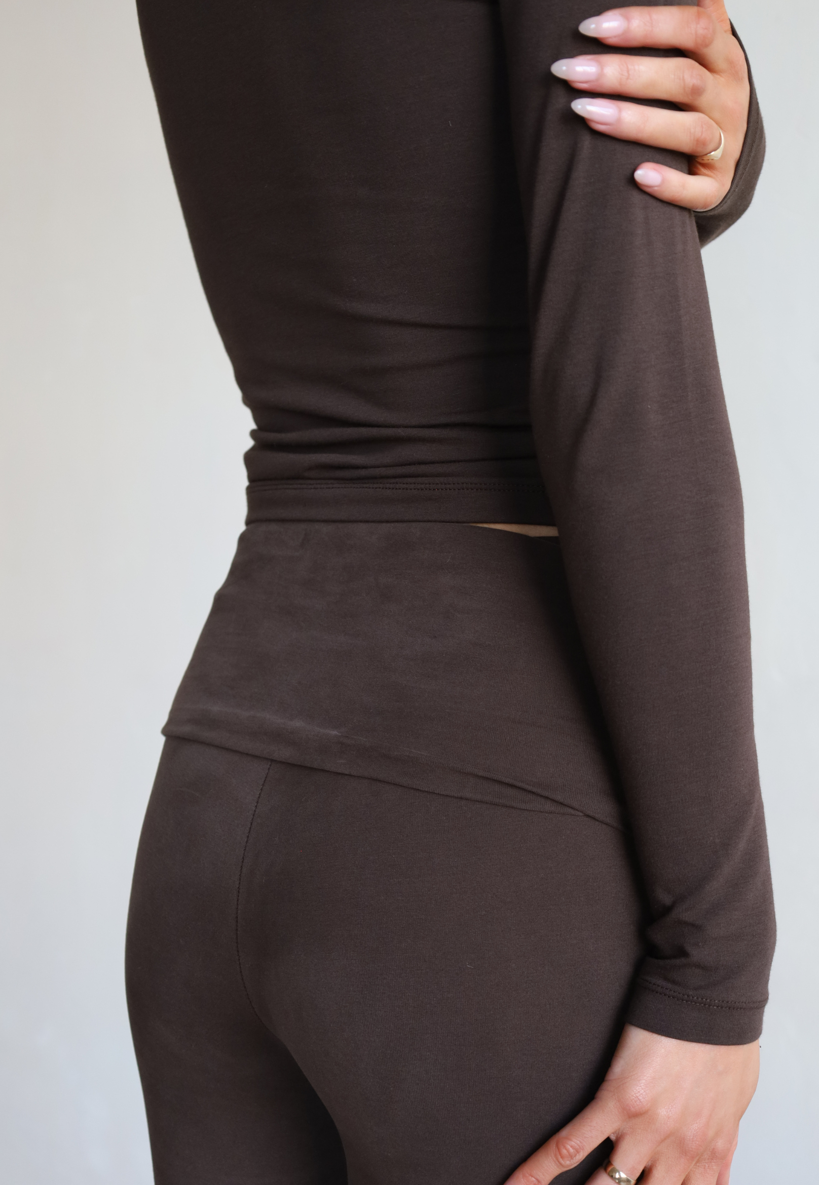 women's organic cotton brown foldover flared leggings - back