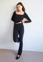 Organic cotton foldover leggings black - front 