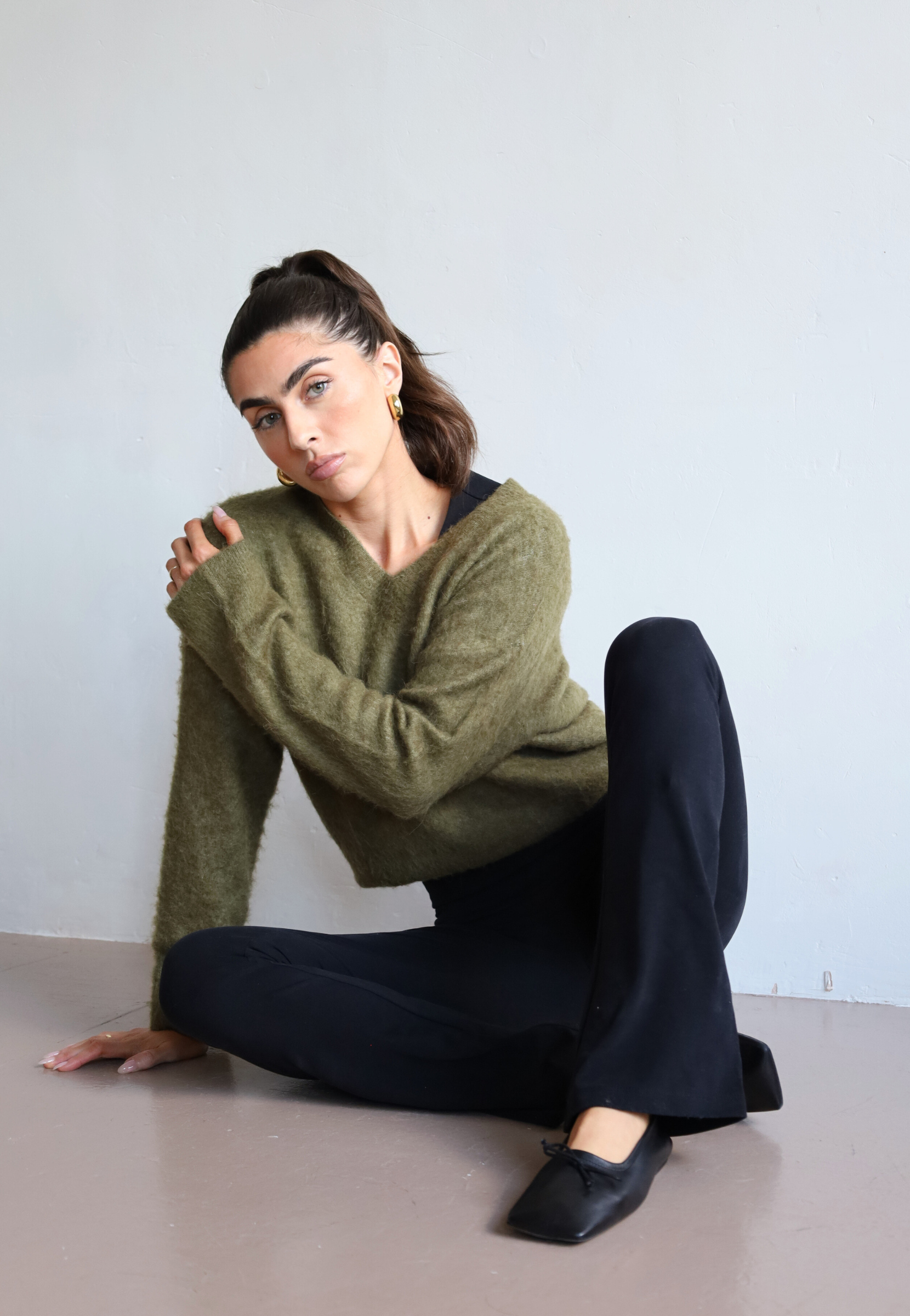 Organic cotton foldover leggings black - front 