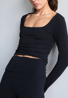 Organic cotton foldover leggings black - front 