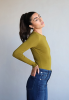 Organic cotton long sleeve crew neck bodysuit, green - side 