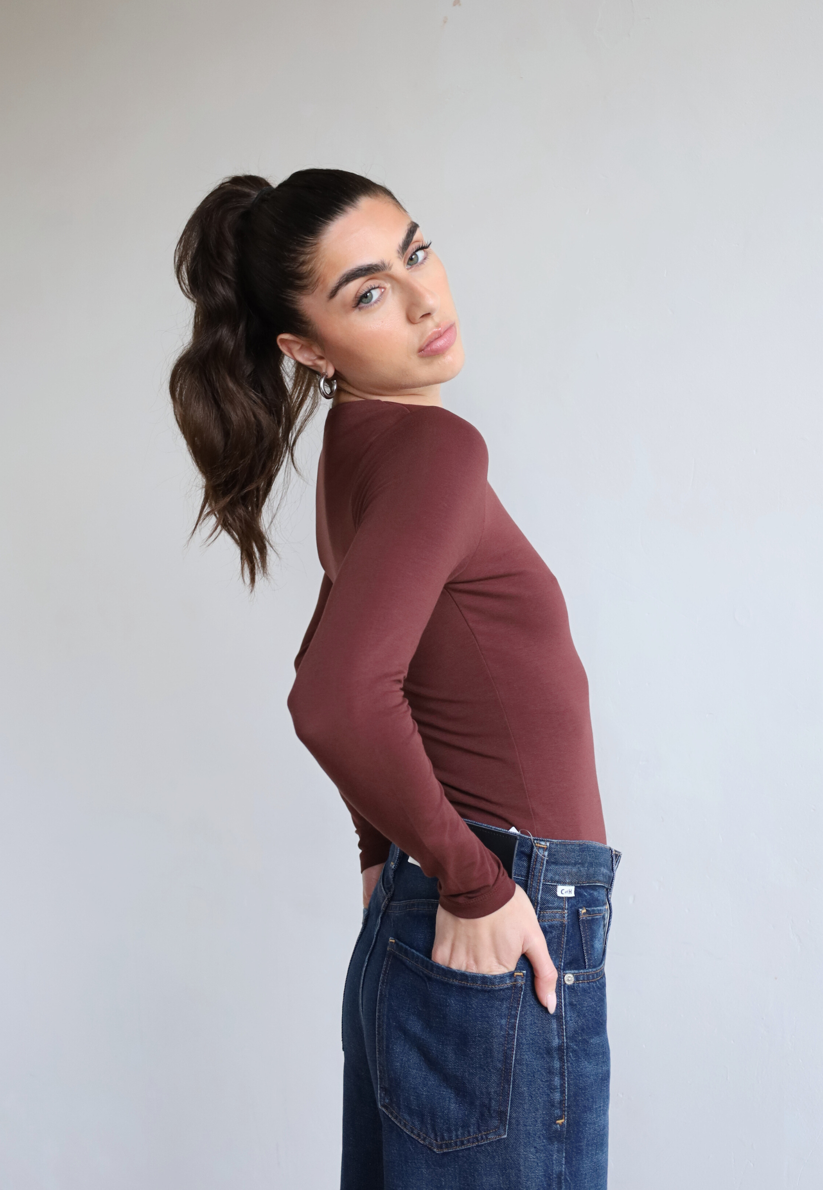 Organic Cotton red Long Sleeve Crew neck t-shirt