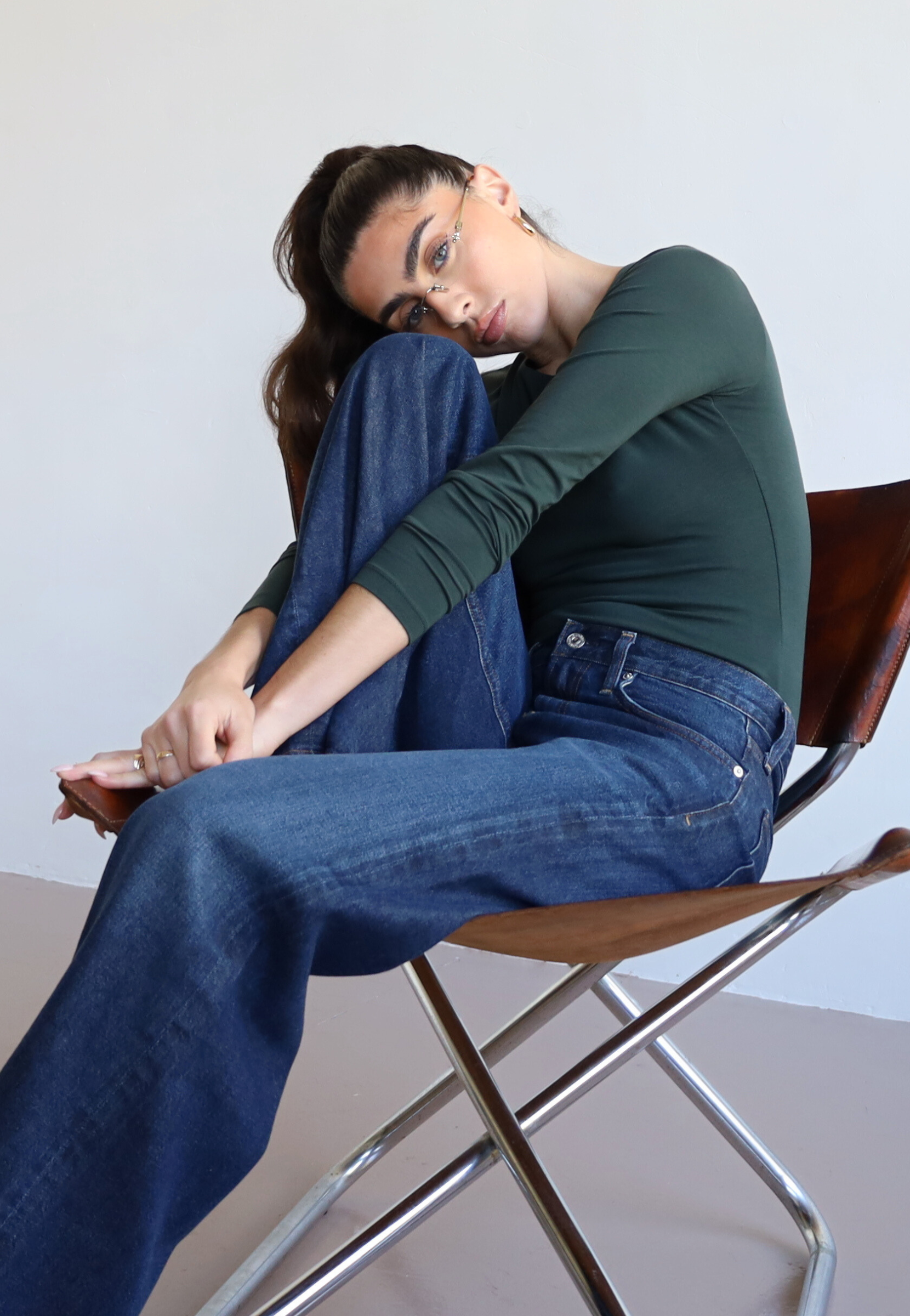 Organic Cotton Long Sleeve Crew Neck Green T-shirt