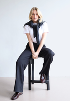 Black organic cotton wide leg trousers, front