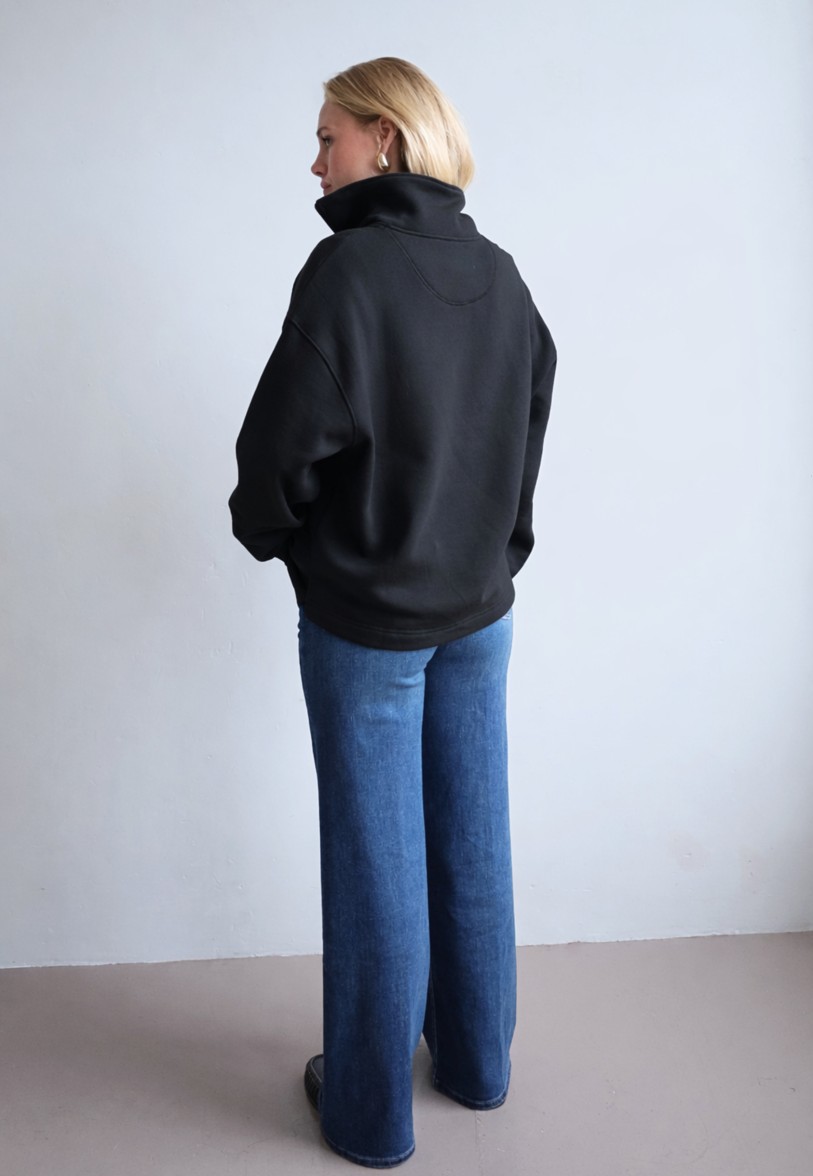 Organic cotton quarter zip sweatshirt, black, back 