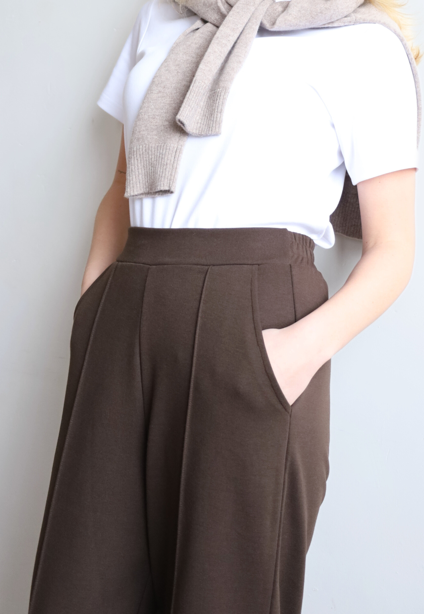 organic cotton wide-leg trouser, brown, front 