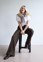 organic cotton wide-leg trouser, brown, front