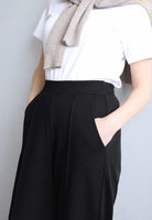 Black organic cotton wide leg trousers, front