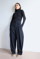 Women's black organic cotton long sleeve roll neck t-shirt - front 