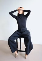 Women's black organic cotton long sleeve roll neck t-shirt - front 