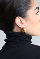 Women's black organic cotton long sleeve roll neck t-shirt - close up 