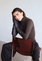 women's brown organic cotton long sleeve roll neck t-shirt - front 