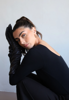 Organic Black cotton Long Sleeve Scoop Back Bodysuit