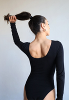 Organic Black cotton Long Sleeve Scoop Back Bodysuit - back