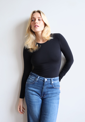 Organic Cotton Crew Long Sleeve T-Shirt, Black