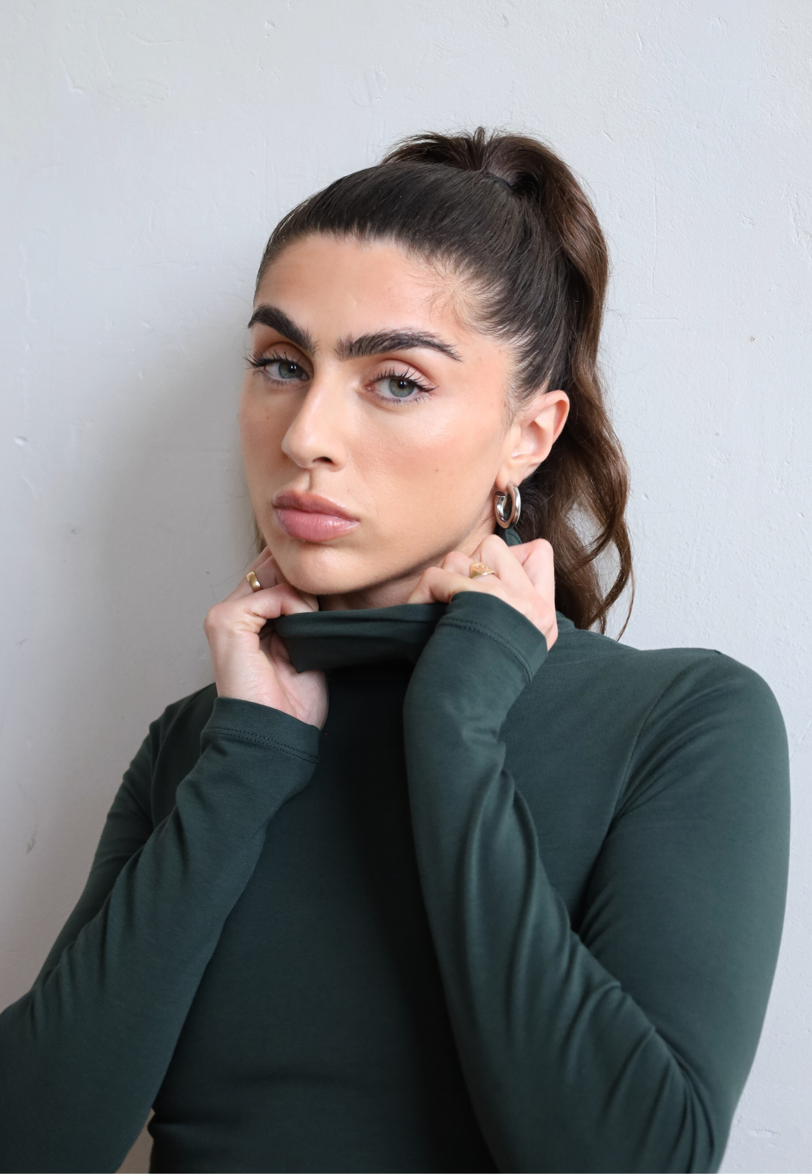 Forest Green Organic Cotton Roll Neck Bodysuit 