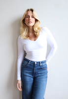 Organic Cotton Long Sleeve V-neck T-shirt, White, Front