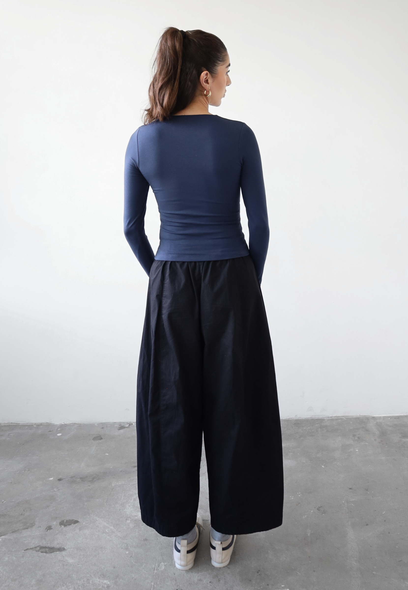 organic cotton long sleeve crew neck t-shirt, navy blue, back