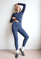 Navy Blue wrap waist leggings, front 