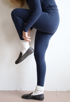 Navy Blue wrap waist leggings, side 