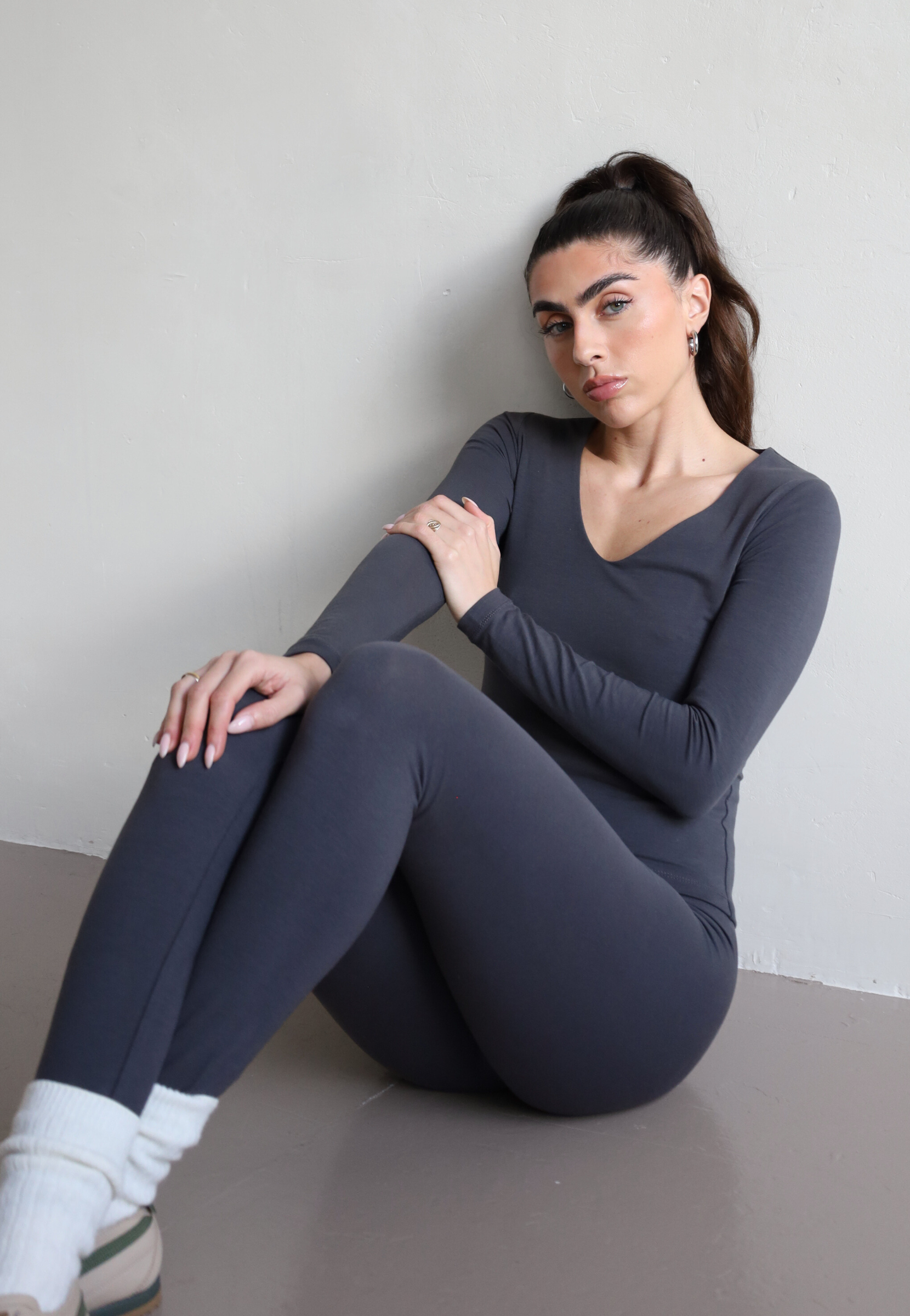 Organic Cotton Charcoal Grey Wrap waist Leggings 