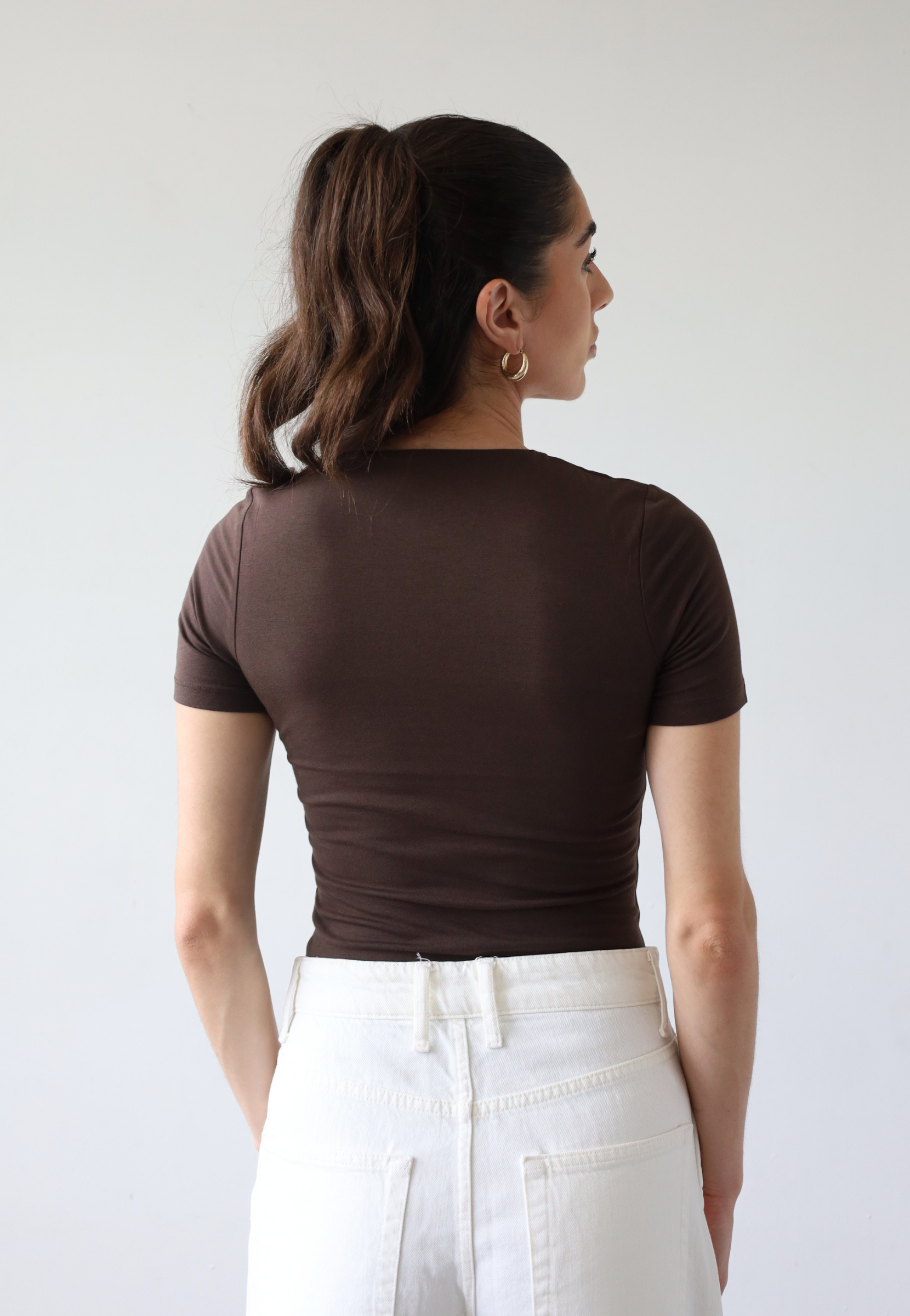 Organic cotton short sleeve brown crew neck t-shirt, back