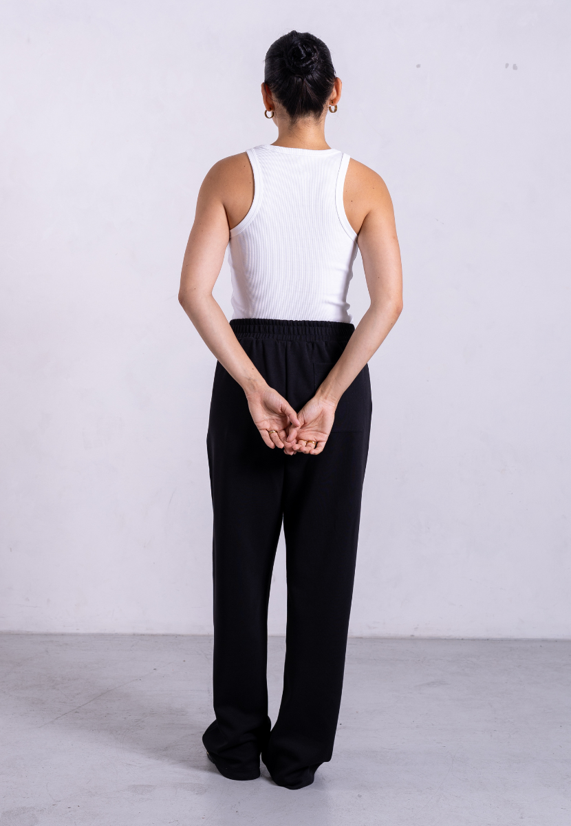 back of organic cotton ribbed tank top in white