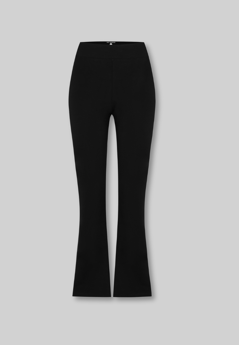 full length of black organic cotton flared leggings