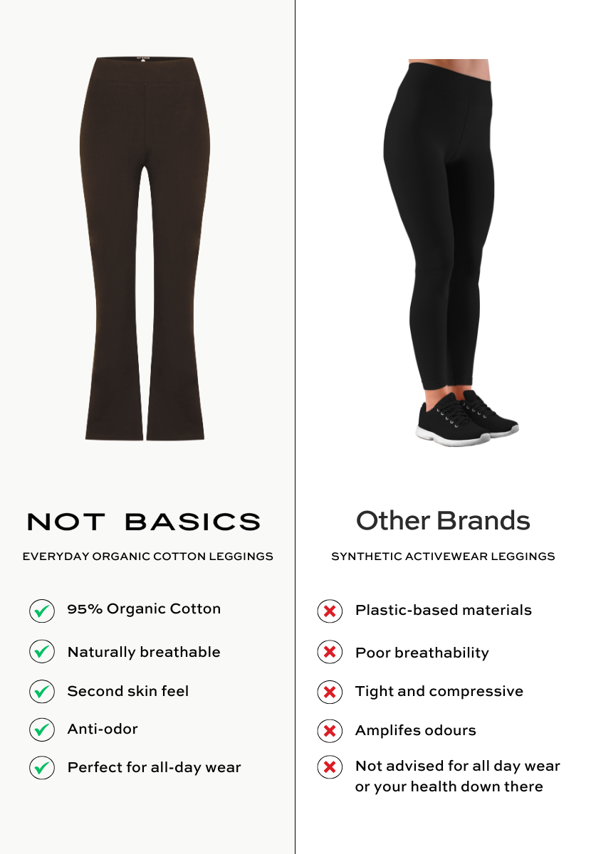 brown organic cotton flared leggings comparison